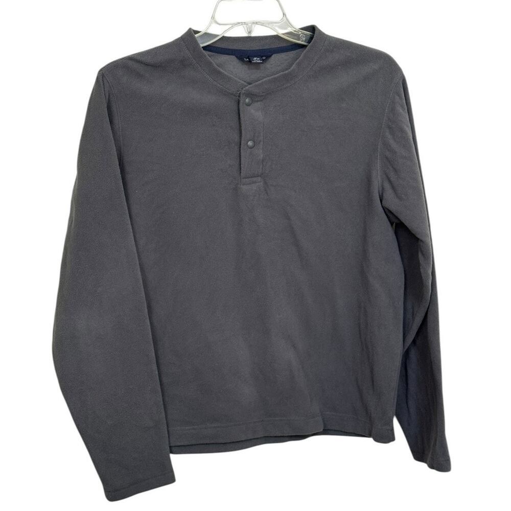 Lands End Fleece Adult Medium 38-40 Gray Long Sleeve Pullover Shirt Mens Buttons
